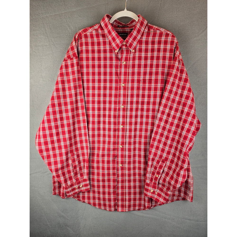 NorthCrest Button Down Shirt Mens XL Red Plaid Wrinkle Free Shirt Casual Classic